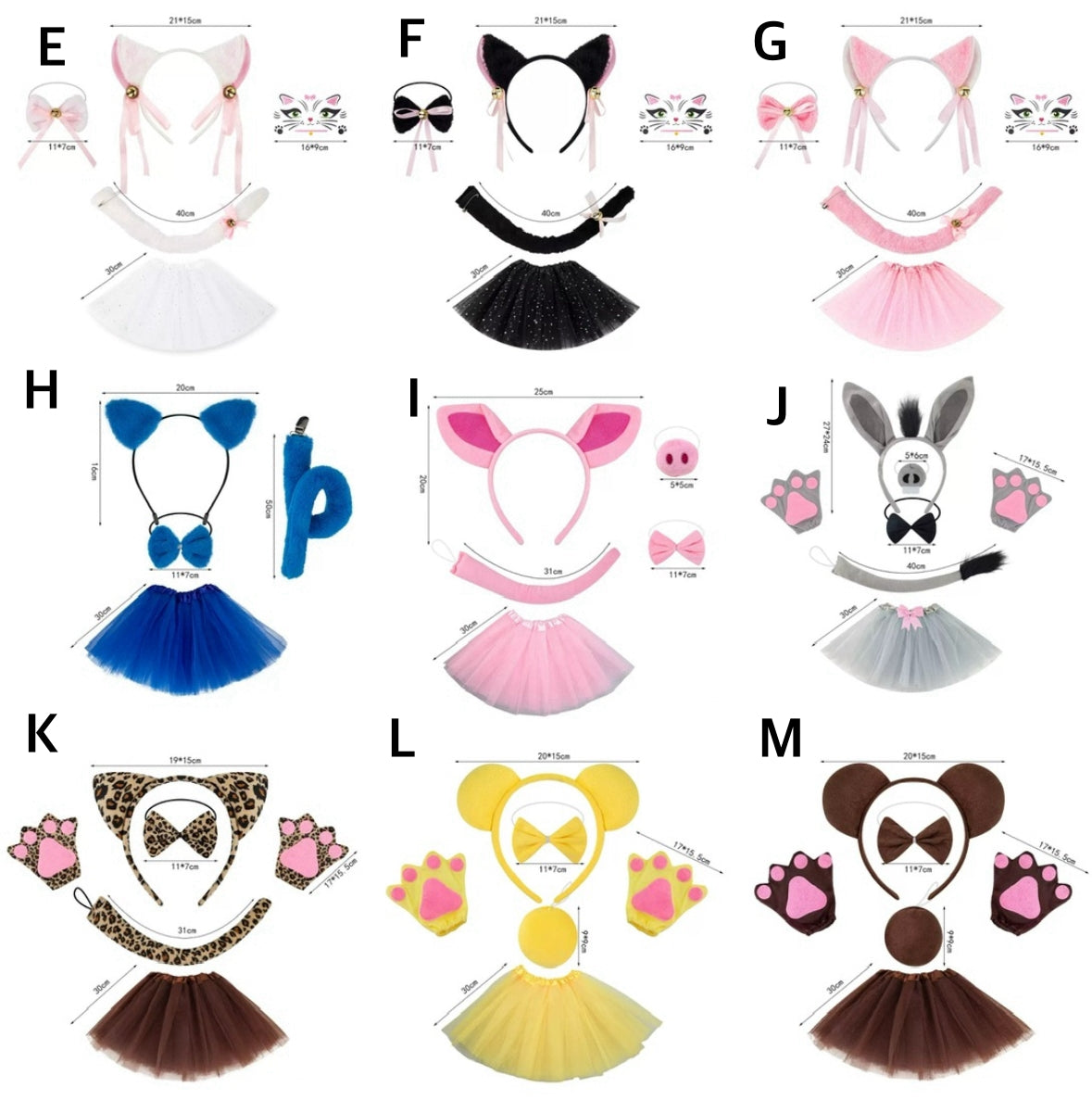 White cat cosplay set with pink bow, glittery ears, long tail, and white tulle skirt – perfect for girls.